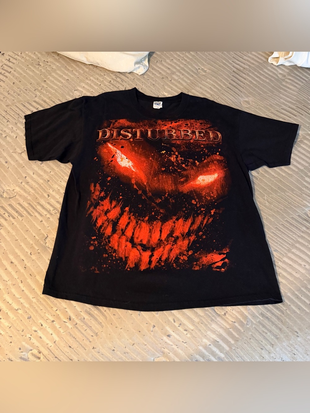 Vintage 2000s Disturbed band t shirt red skull all over print AOP